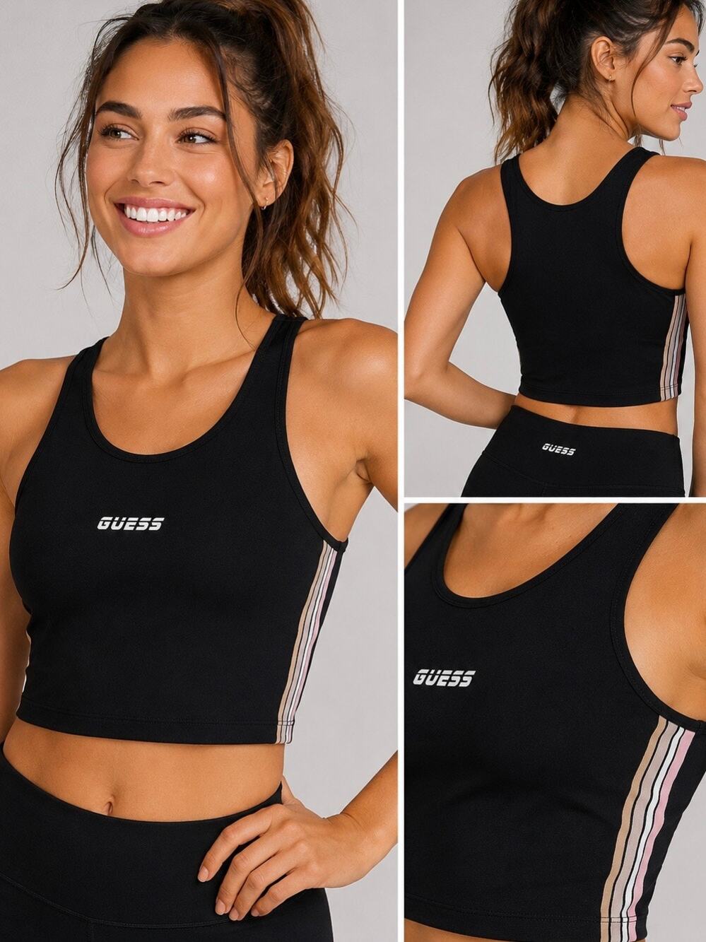 Guess Brittany Active Crop Top Black Size Large